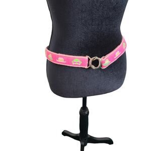Douglas Paquette Women's Pink Canvas Belt With Silver Hardware Colored Hats L